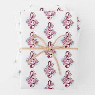 Hoja De Papel De Regalo Tejidos musicales notas de colores con flores de S