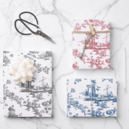 Hoja De Papel De Regalo Tela floral vintage inglesa rosa, azul, gris