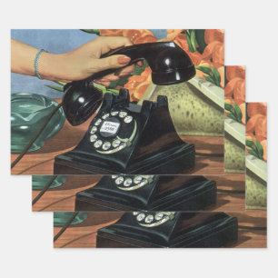 Hoja De Papel De Regalo Teléfono Retro con Dial Rotativo, Negocios Vintage