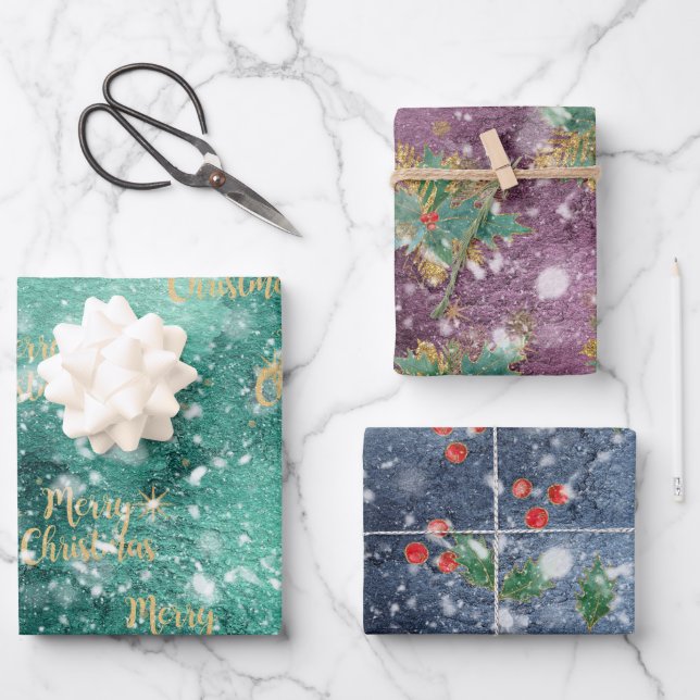 Hoja De Papel De Regalo Tema de Navidades de acuarela (Anverso)