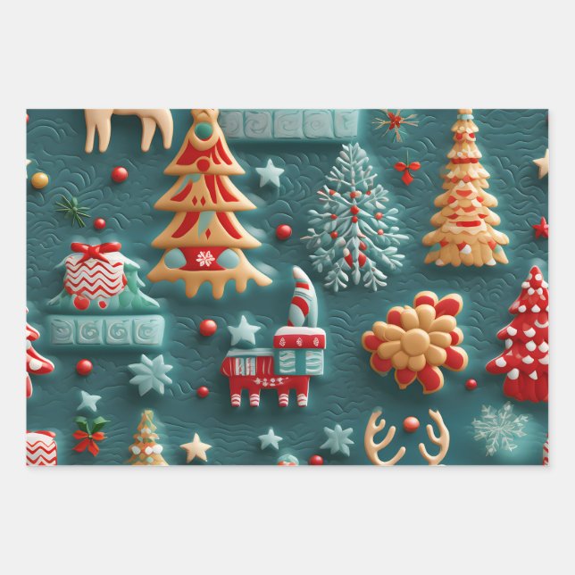 Hoja De Papel De Regalo Tema de Navidades delgados 3D (Anverso)