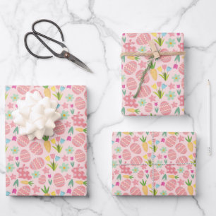 Hoja De Papel De Regalo Tema de Pascua de Primavera Estética Rosa