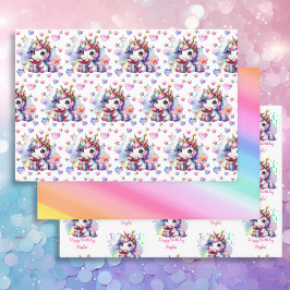 Hoja De Papel De Regalo Tema de Unicornio de cumpleaños Chica personalizad