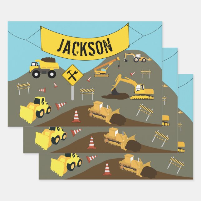 Hoja De Papel De Regalo Tema del sitio de camiones de construcción (Set)