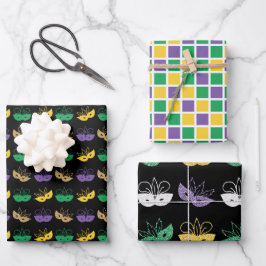 HOJA DE PAPEL DE REGALO TEMAS DE MARDI GRAS VERDE MORADO AMARILLO