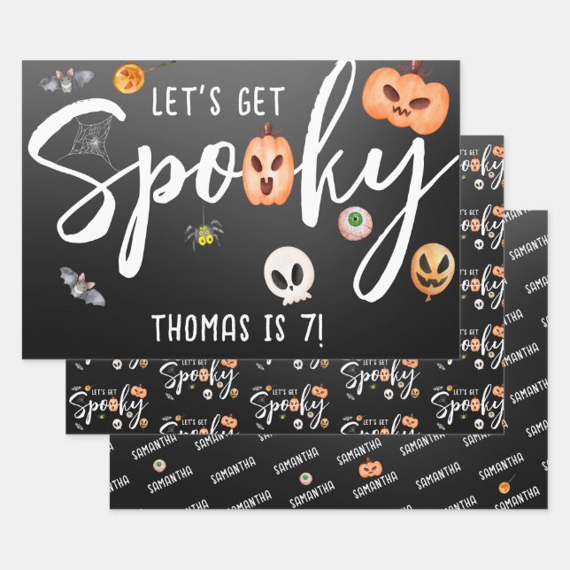 Hoja De Papel De Regalo ¡Tengamos miedo! fiesta de cumpleaños de halloween (Set)