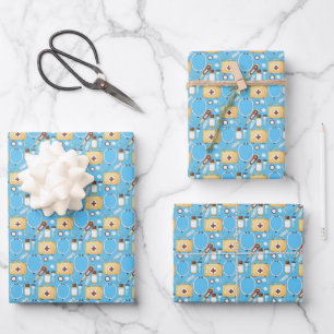 Hoja De Papel De Regalo Termómetro Estetoscopio Patrón Enfermería Médico