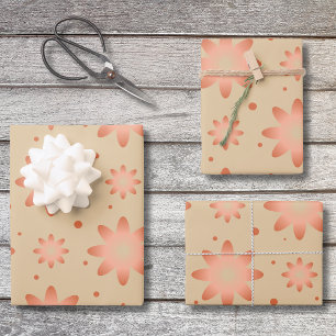 Hoja De Papel De Regalo Terracota naranja y beige arena delicada margarita