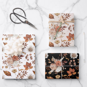 Hoja De Papel De Regalo Terracota Óxido Boho Floral Follaje de Otoño