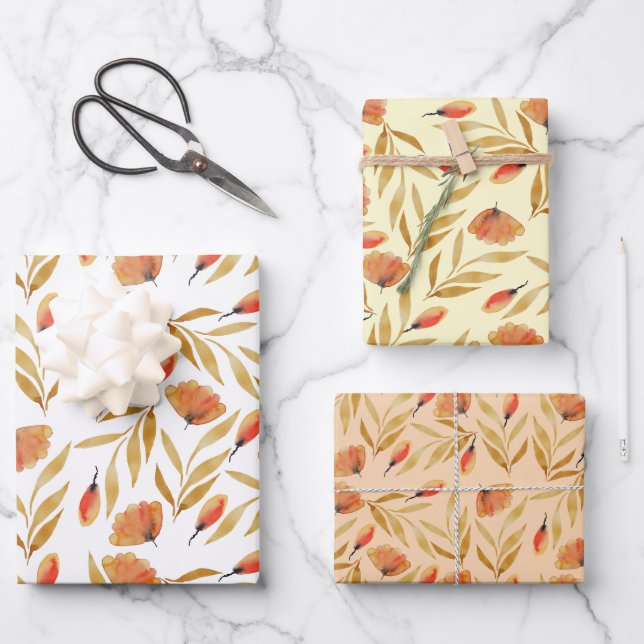 Hoja De Papel De Regalo Terracotta Mustard Floral Amarilla (Anverso)