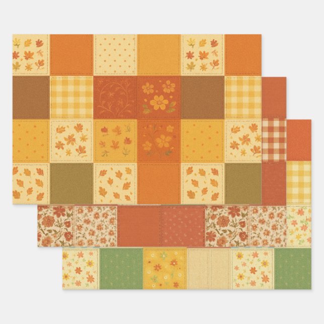 Hoja De Papel De Regalo Terracotta Patchwork Quilt Rustic Farmhouse Floral (Set)