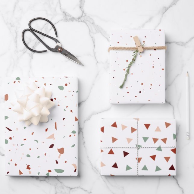 Hoja De Papel De Regalo Terracotta Terrazzo Triangles & Dots Moderno (Anverso)