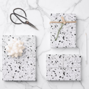 Hoja De Papel De Regalo Terrazzo Elegante Negro Y Blanco Retro Gris