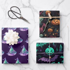 Hoja De Papel De Regalo Testigos Calabaza Calavera Saltos Aterrador Hallow