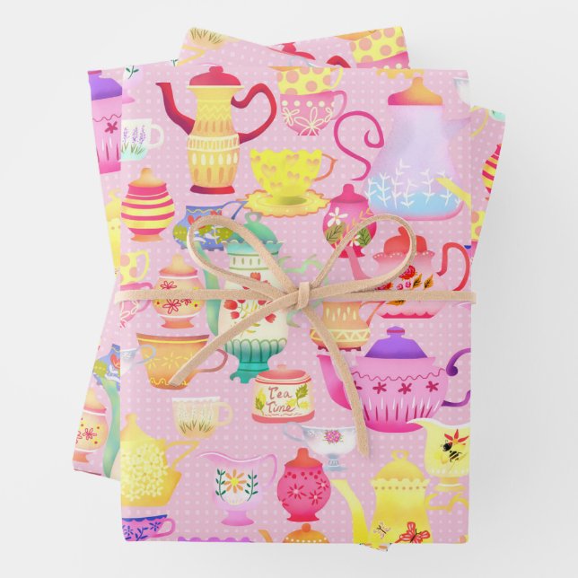 Hoja De Papel De Regalo Teteras y copas rosadas (In situ)