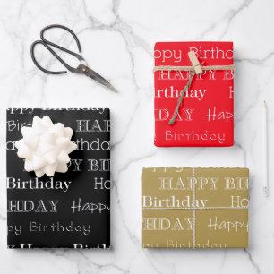 Hoja De Papel De Regalo Texto de Feliz Cumpleaños Cubierto de Negro Rojo D