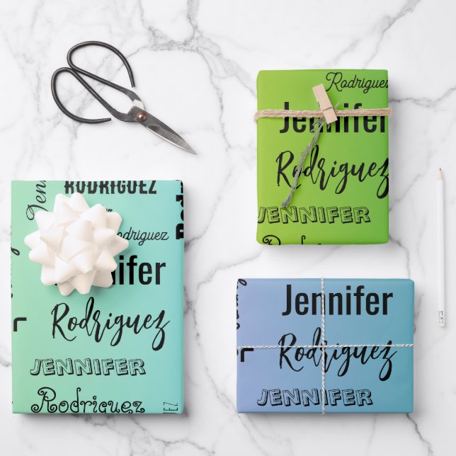 Hoja De Papel De Regalo Texto de nombre personalizado Resumen Gradiente ve (Anverso)