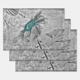 Hoja De Papel De Regalo Textura de época de época de color gris y girasol 