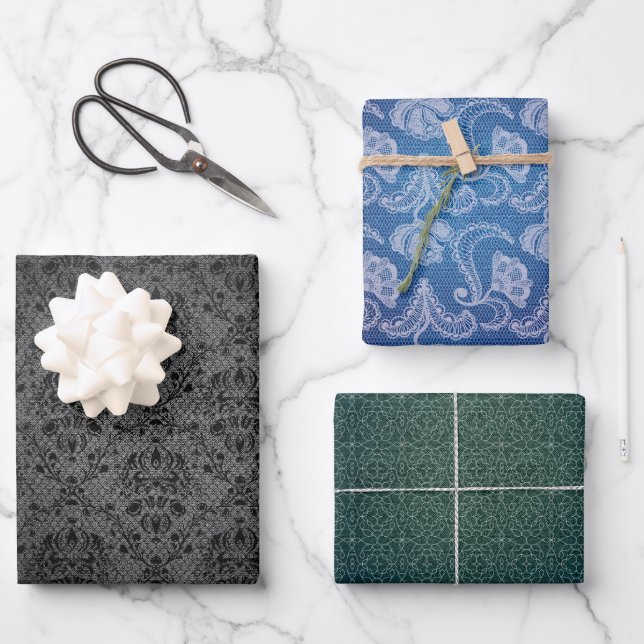 Hoja De Papel De Regalo Textura del Diseñador de Moda Denim Lace (Anverso)