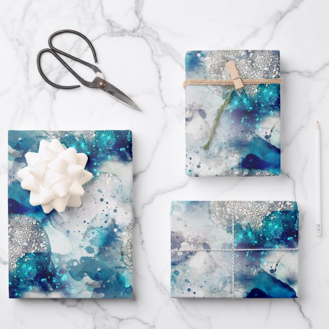 Hoja De Papel De Regalo textura festiva gris azul (Anverso)