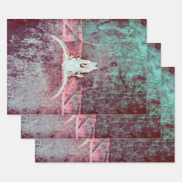 Hoja De Papel De Regalo Textura Grunge Occidental Rústica Cráneo de Toro V