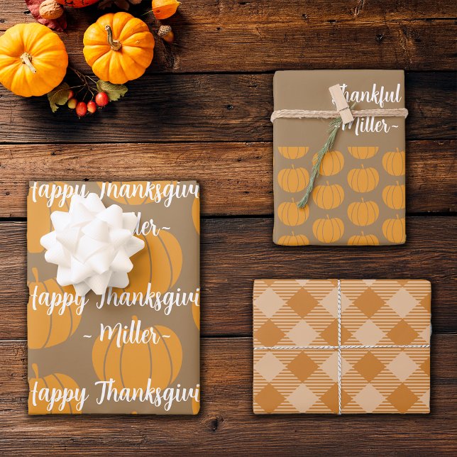 Hoja De Papel De Regalo Thankding Thankful Plaids Nombre personalizado (Subido por el creador)