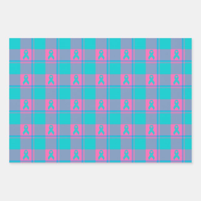 Hoja De Papel De Regalo Thyroid Cancer Awareness Plaid Teal Ribbon (Anverso)