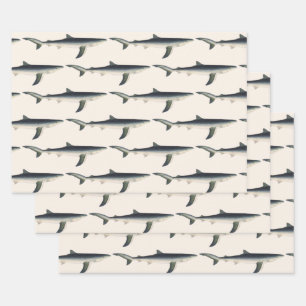 Hoja De Papel De Regalo Tiburón azul vintage, vida marina acuática en el o
