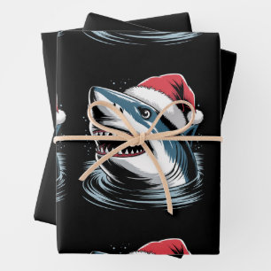 Hoja De Papel De Regalo Tiburón Gorro Santa Navidad Xmas Fiesta Familia