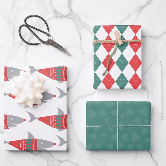 Hoja De Papel De Regalo Tiburón Navidad divertida (Anverso)