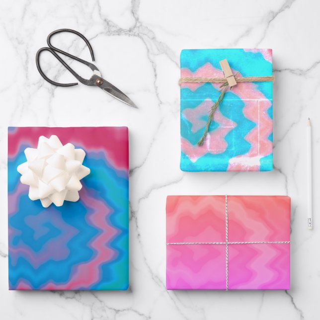 Hoja De Papel De Regalo Tie dyed groovy funky patrón giratorio fresco (Anverso)