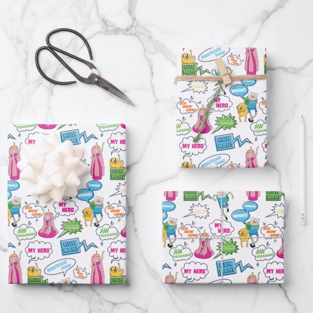 Hoja De Papel De Regalo Tiempo de aventura | Patrón de llamadas de caracte (Anverso)