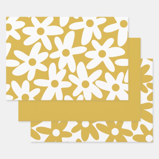 Hoja De Papel De Regalo Tiempo de margarita dulce flores retro modernas en (Set)