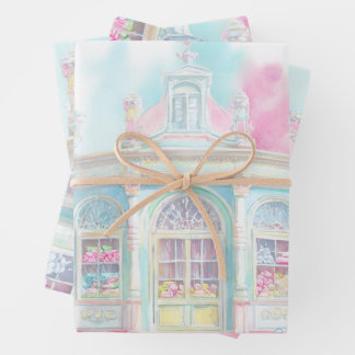 Hoja De Papel De Regalo Tienda de golosinas en acuarela de París