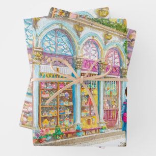 Hoja De Papel De Regalo Tienda de juguetes en acuarela de París