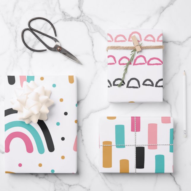 Hoja De Papel De Regalo Tiernos trazos abstractos de garabatos de arcoíris (Anverso)