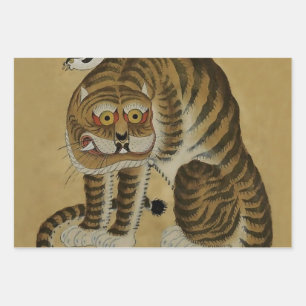 Hoja De Papel De Regalo Tigre agazapado Minhwa con Urraca