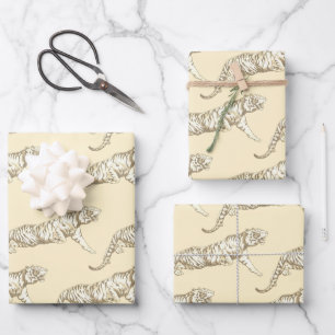 Hoja De Papel De Regalo Tigre beige de oro moderno y vintage con crema