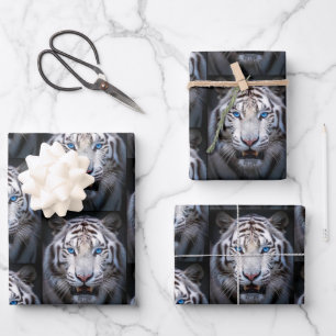Hoja De Papel De Regalo Tigre blanco con ojos azules