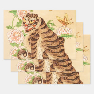 Hoja De Papel De Regalo Tigre Rayado Coreano Vintage Minhwa