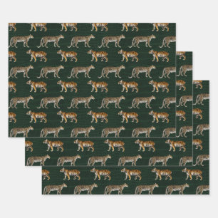 Hoja De Papel De Regalo Tigres y leopardos en verde