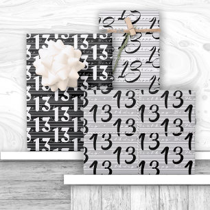 Hoja De Papel De Regalo Tipografía Blanca Negra Números 13 cumpleaños