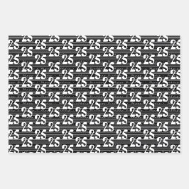 Hoja De Papel De Regalo Tipografía Blanca Negra Números 25 cumpleaños