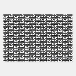 Hoja De Papel De Regalo Tipografía Blanca Negra Números 25 cumpleaños