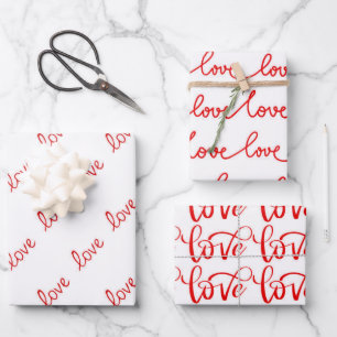 Hoja De Papel De Regalo Tipografía de amor moderno y blanco rojo
