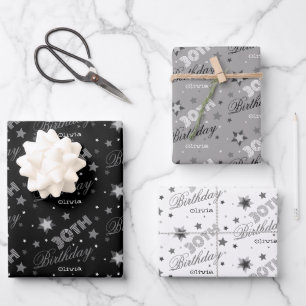 Hoja De Papel De Regalo Tipografía de cumpleaños número 30 con nombre pers