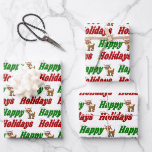 Hoja De Papel De Regalo Tipografía de Happy Holidays Reindeer Navidades