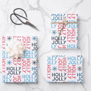 Hoja De Papel De Regalo Tipografía de Jolly Holly Blanco Rojo Azul