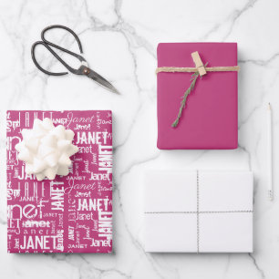 Hoja De Papel De Regalo Tipografía de nombre Nube rosa de palabra blanca