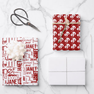 Hoja De Papel De Regalo Tipografía de nombres Nube de palabras blancas roj